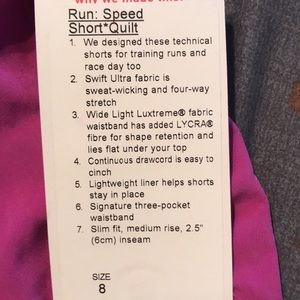 Lululemon Speed Shorts size 8